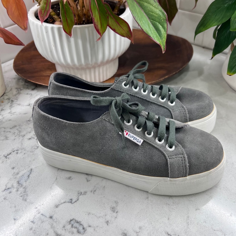 Superga 2790 Suede Platform Sneakers Grey Low Top Chunky Sole Shoes Womens